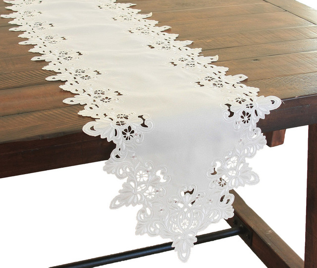 Victorian Lace Embroidered Cutwork Table Runner Traditional Table