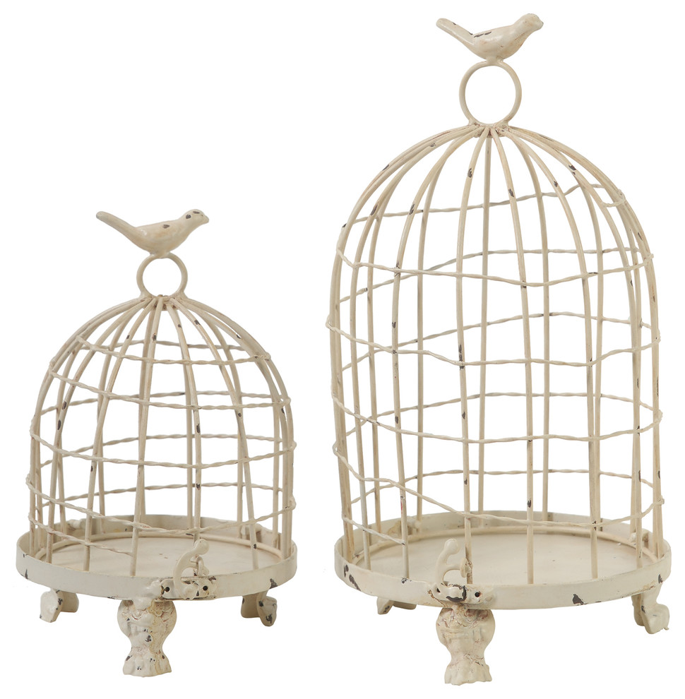 Decorative Metal Bird Cage Cream, Set of 2