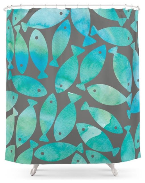 Water Coloured Fish Shower Curtain Beach Style Shower Curtains