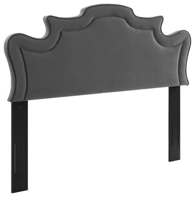 Evangeline Performance Velvet Twin Headboard, Charcoal Transitional