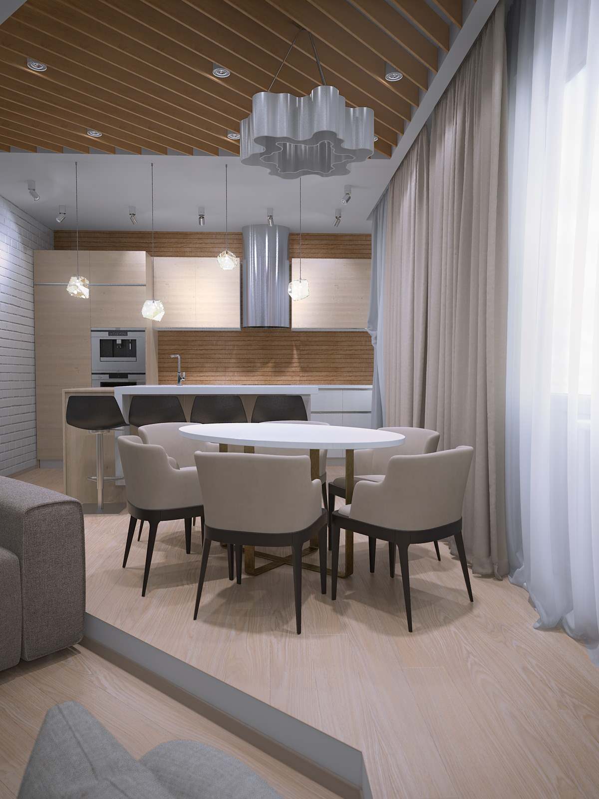 Дизайн гостиной-кухни в современном стиле