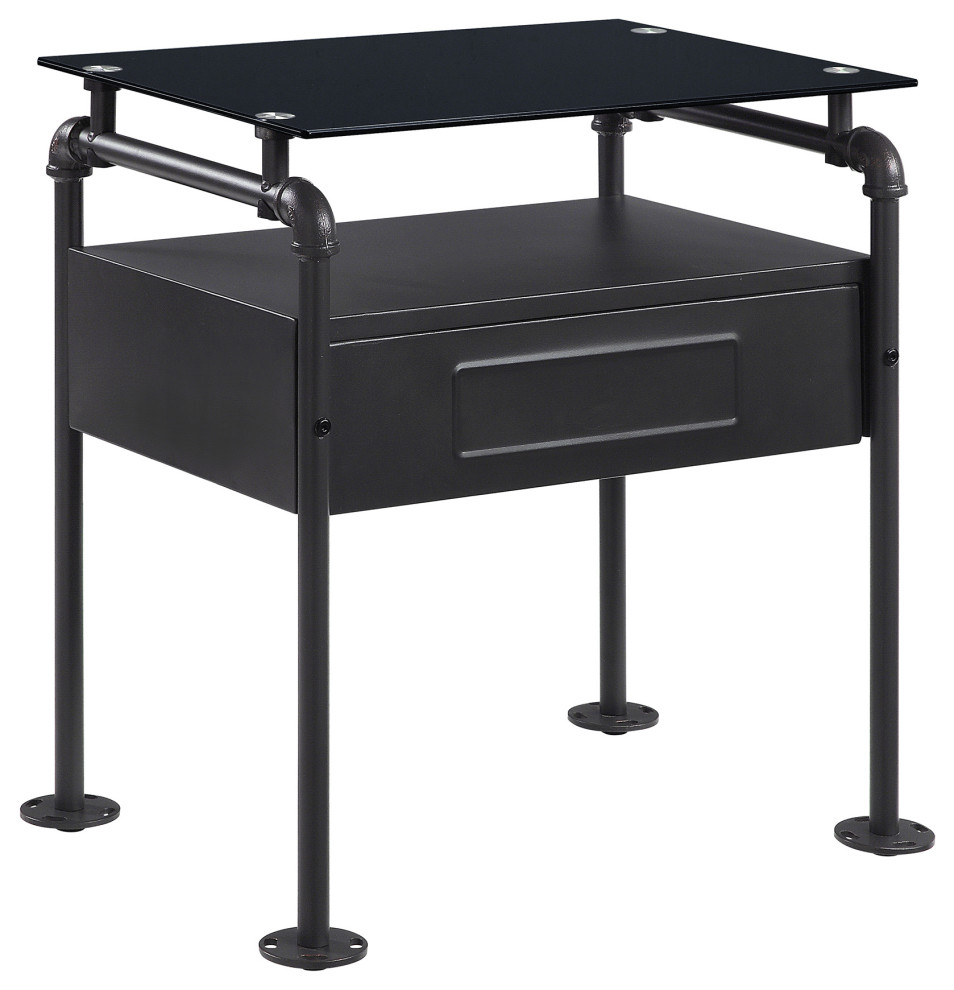 Metal Nightstand With 1 Drawer and Open Compartment, Sandy Gray