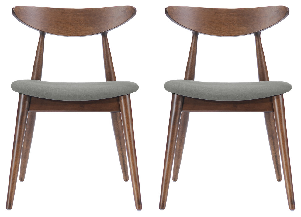 GDF Studio Issaic Mid Century Design Wood Dining Chairs, Set of 2, Light Gray/Walnut