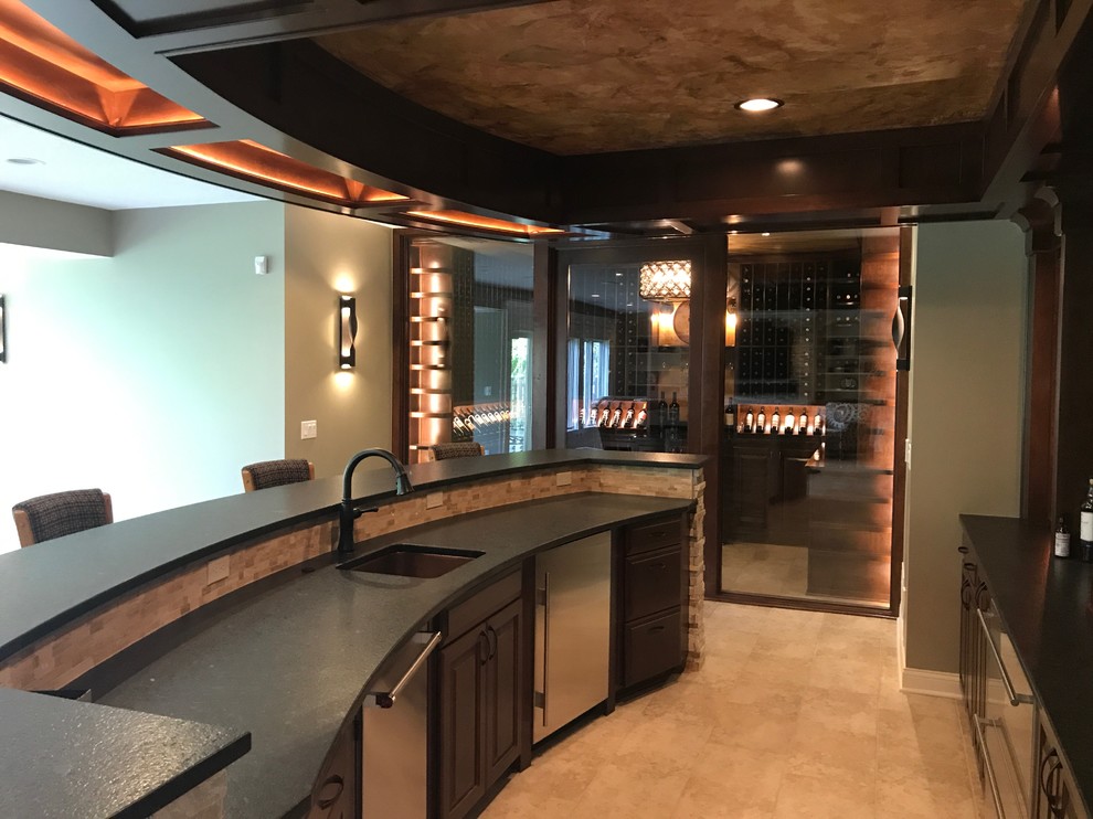 Inspiration for a large transitional walk-out ceramic tile wine cellar remodel with storage racks