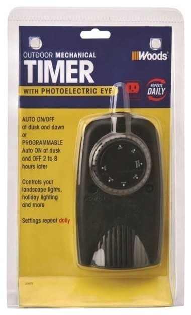 Woods Outdoor Mechanical Timer With Photocell, Black