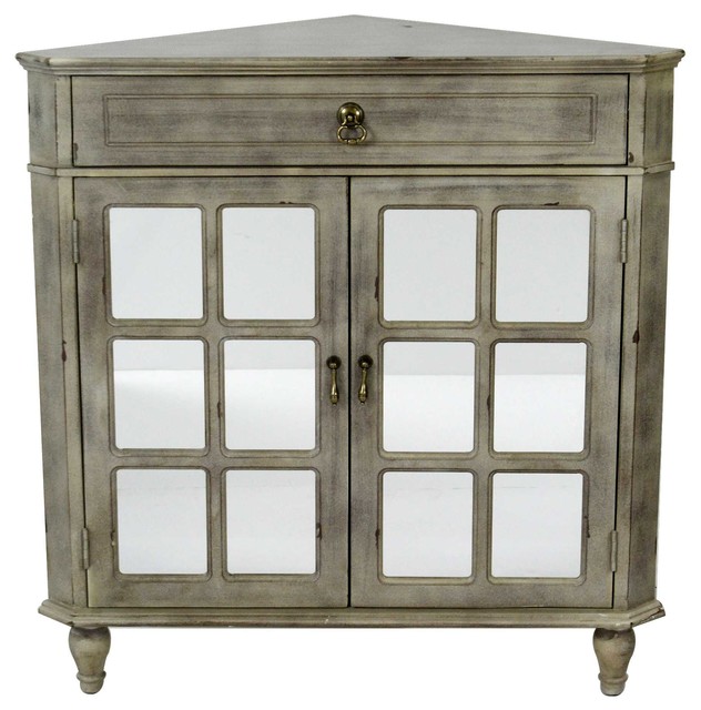 1 Drawer 2 Door Corner Cabinet Paned Mirror Inserts Mdf Wood
