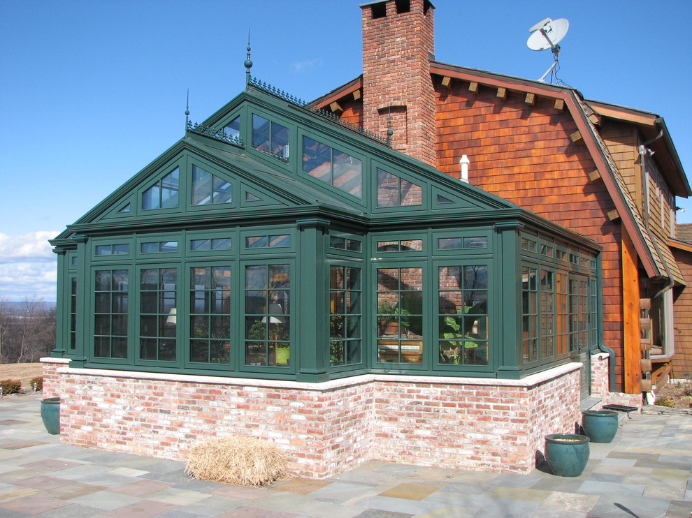 Design ideas for a traditional sunroom in Other with a glass ceiling.