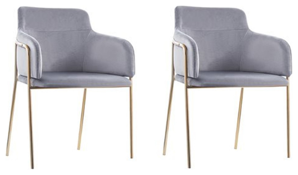 Ethan 24" Modern Dining Chair, Gray Velvet, Gold Metal Legs, Set of 2