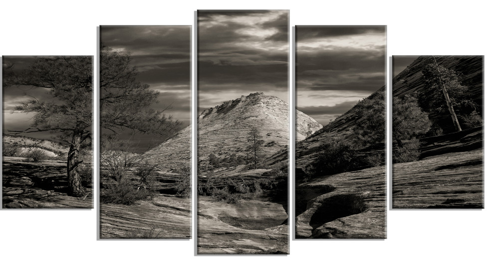 "Layers of Red Rock Black and White" Metal Wall Art, 60"x32" 5 Panel