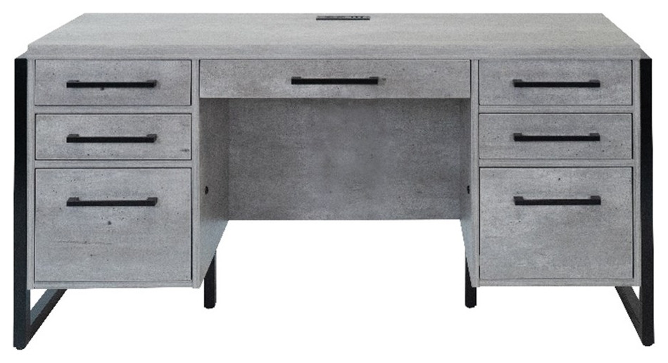 Modern Wood Laminate Office Desk Fully Assembled Concrete Gray