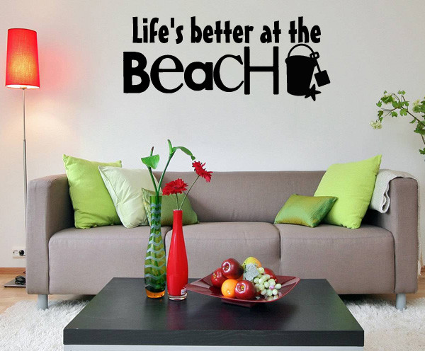 Life's better at the beach Vinyl Wall Decal hd123, Red, 48 in.