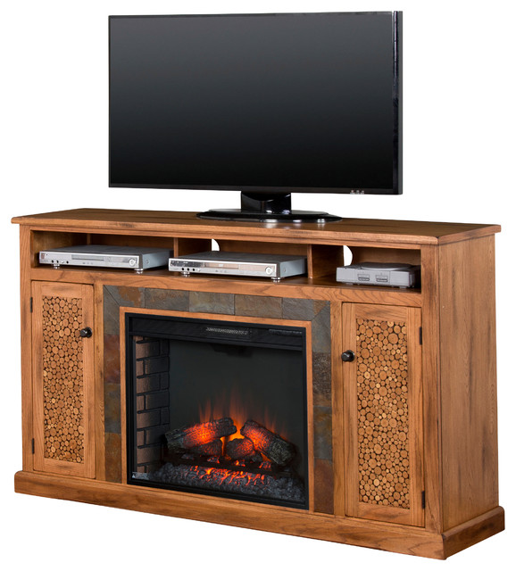 Prescott Fireplace Media Console With Recycled Wood - Southwestern - Entertainment Centers And Tv Stands - by Sunny Designs Inc.