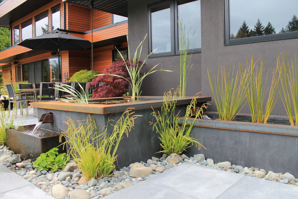 This is an example of an industrial garden in Other with a water feature.