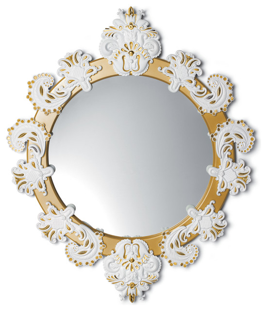 Lladro Round Mirror Small White Gold