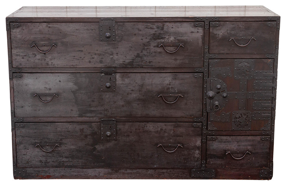 Antique Black Glaze Japanese Tansu Dresser Industrial Dressers by