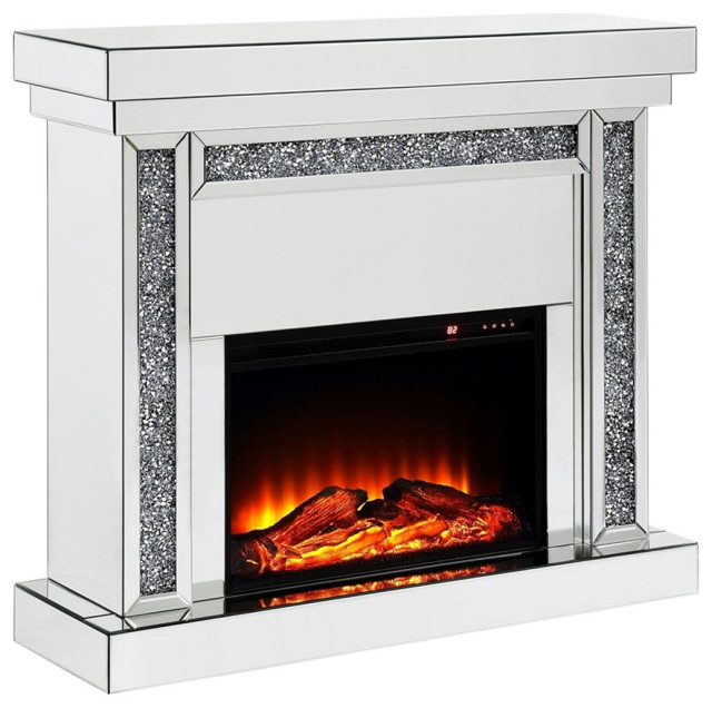 ACME Furniture Noralie Fireplace in Mirrored and Faux Diamonds
