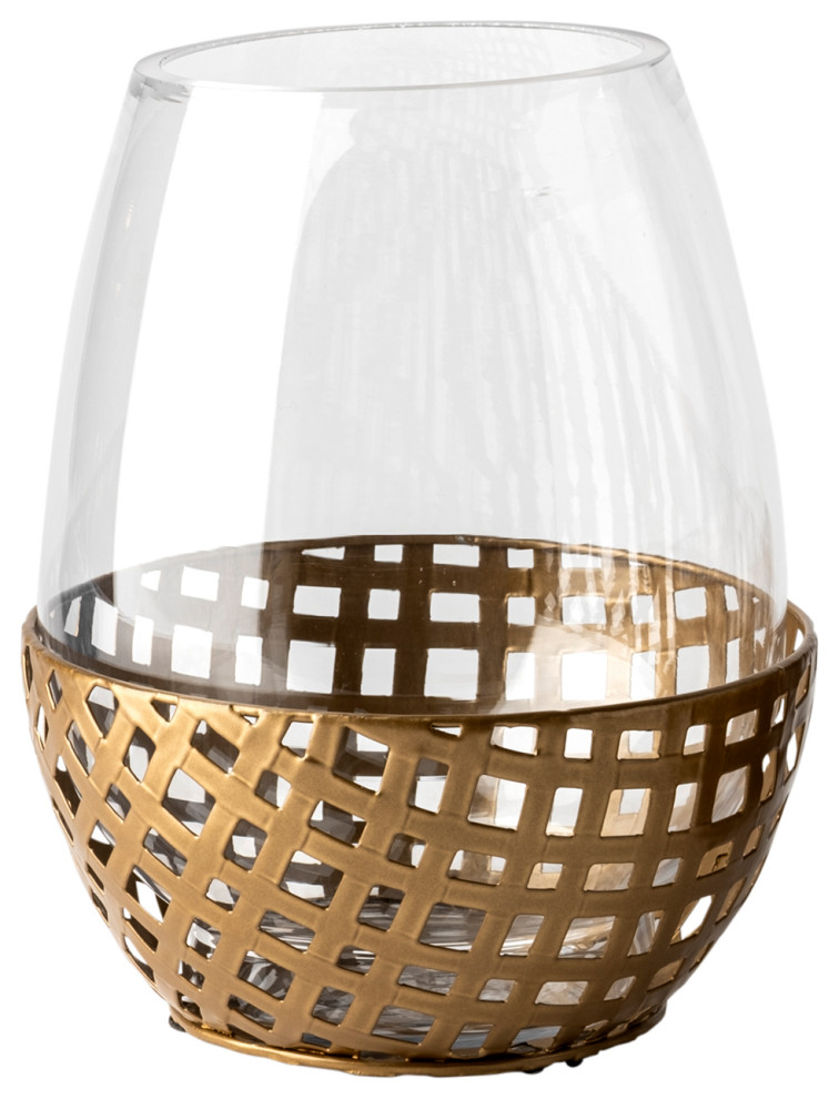 Reena I Small Gold Woven Metal Base Table Candle Holder