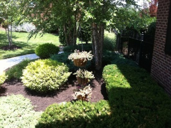 Design ideas for a mid-sized transitional full sun backyard landscaping for spring.