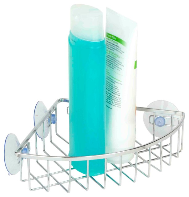Home Basics Chrome Suction Corner Caddy Contemporary Shower Caddies