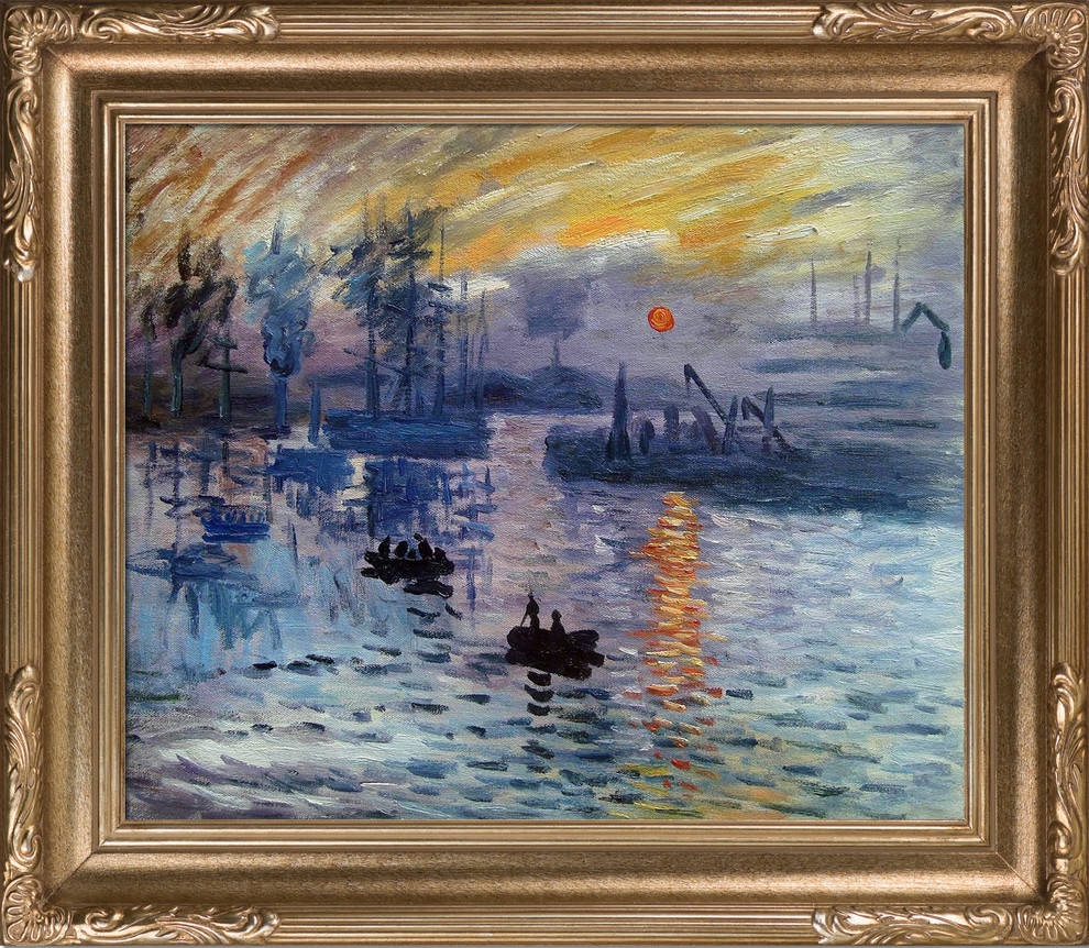 overstockArt Sunrise 31 x 27 Multi-Color The Sea with Florentine Dark Champagne Framed Oil Painting