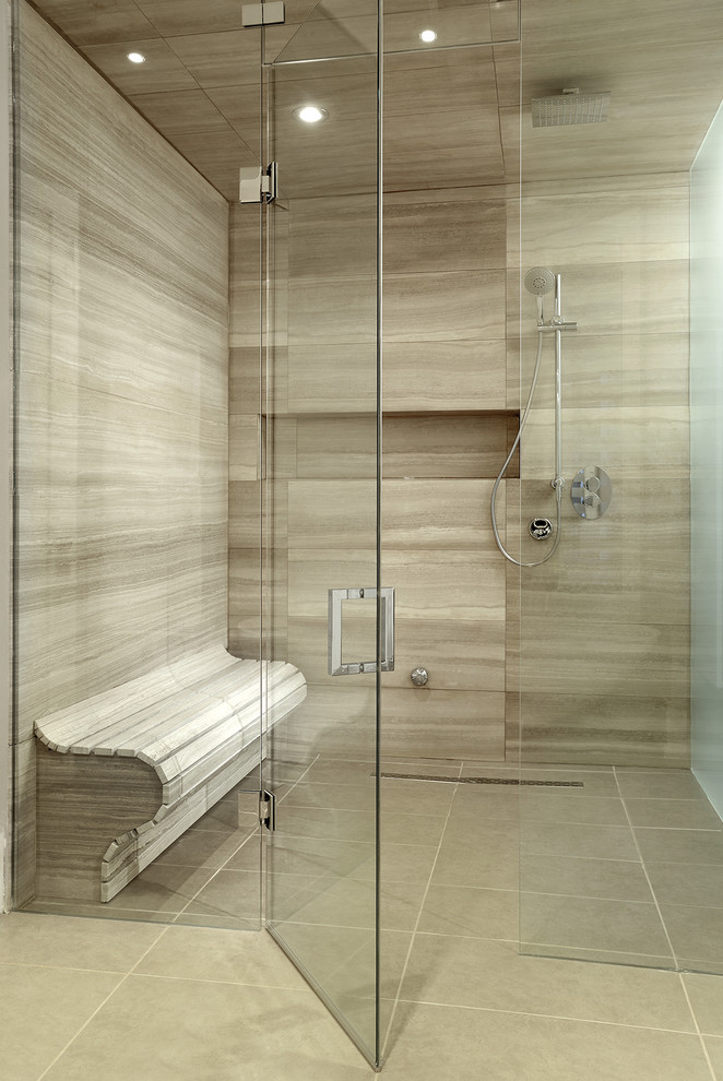 Design ideas for a contemporary bathroom in Toronto with an alcove shower.