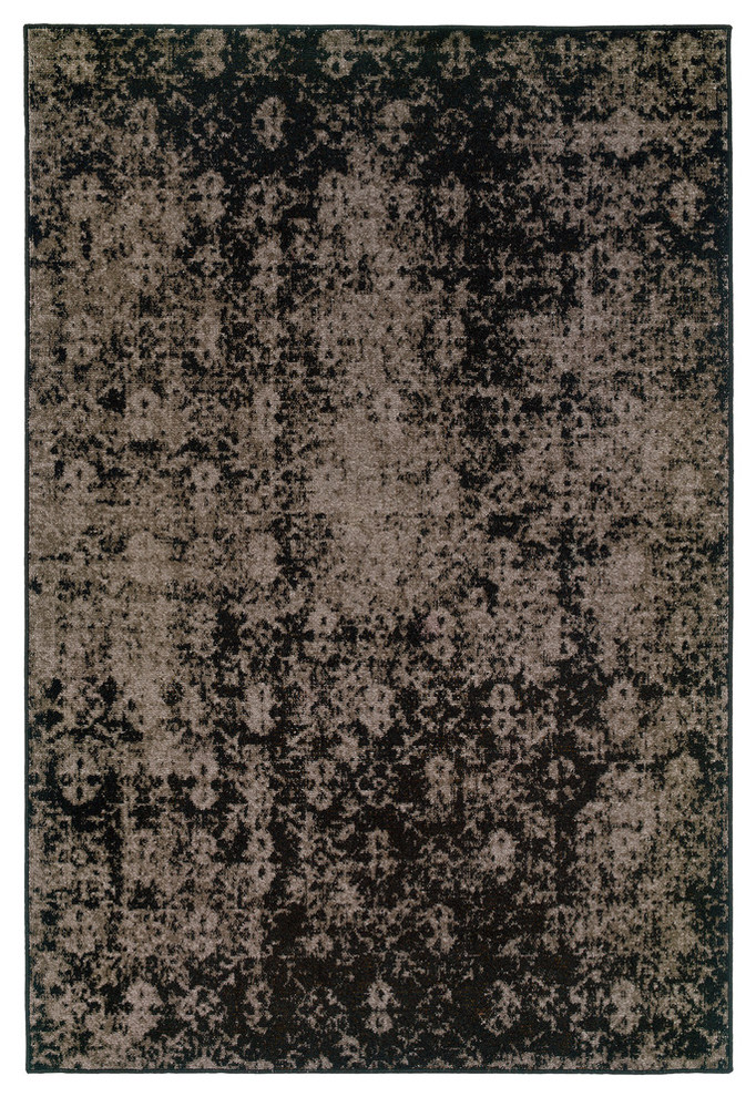 Ophelia Overdyed Traditional Gray and Black Rug, 7'10"x10'10"