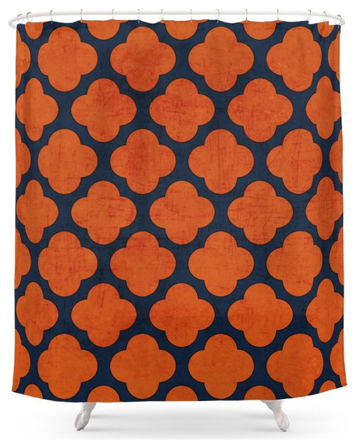 Navy And Orange Clover Shower Curtain Contemporary Shower