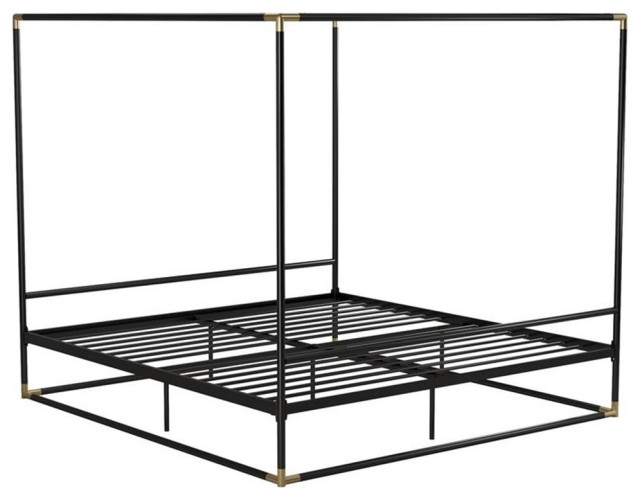 CosmoLiving Celeste Canopy Metal Bed King Size Frame in Black/Gold