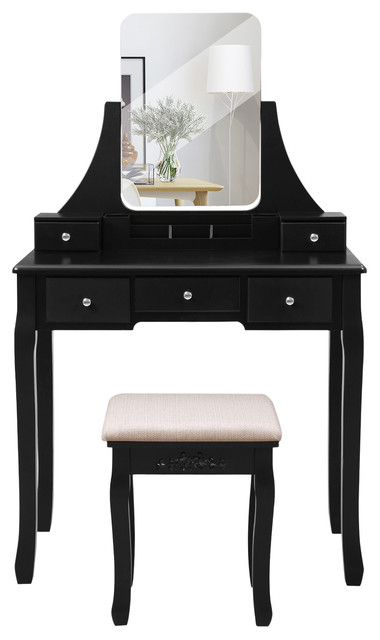 Vanity Table Set With Large Mirror Stool Makeup Dressing Table Set Transitional Bedroom Makeup Vanities By Ameziel Inc