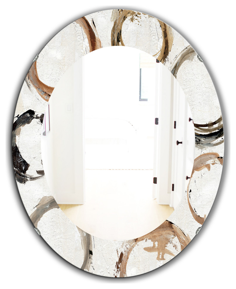 Geometric Circle Natural Balance I Frameless Round Wall Mirror, 24x36 ...