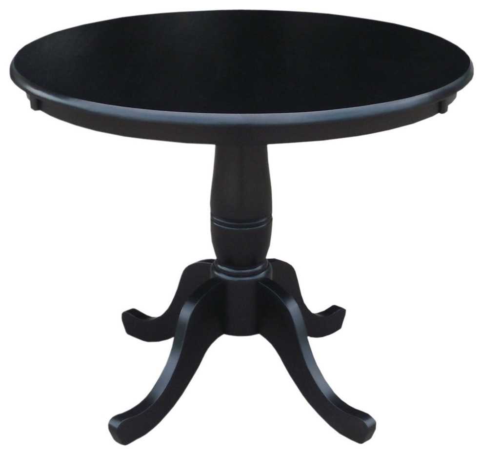 Round 30-inch Dining Table in Black Wood Finish - Traditional - Dining