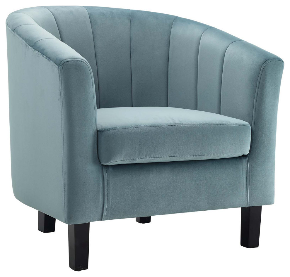 Zoey Light Blue Channel Tufted Performance Velvet Armchair