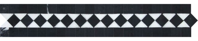 Thassos Marble Bias Border With Black Dots, 2 X 12 Honed