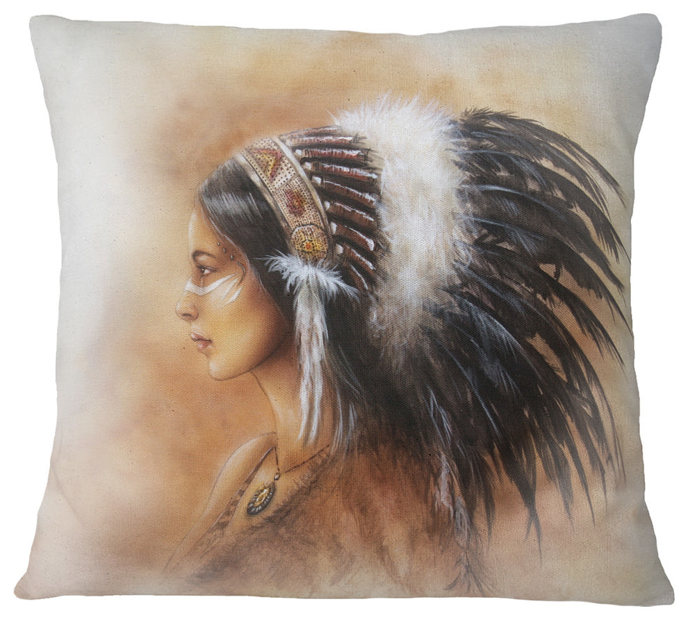 Indian Woman in Traditional Clothing Indian Throw Pillow, 18"x18"