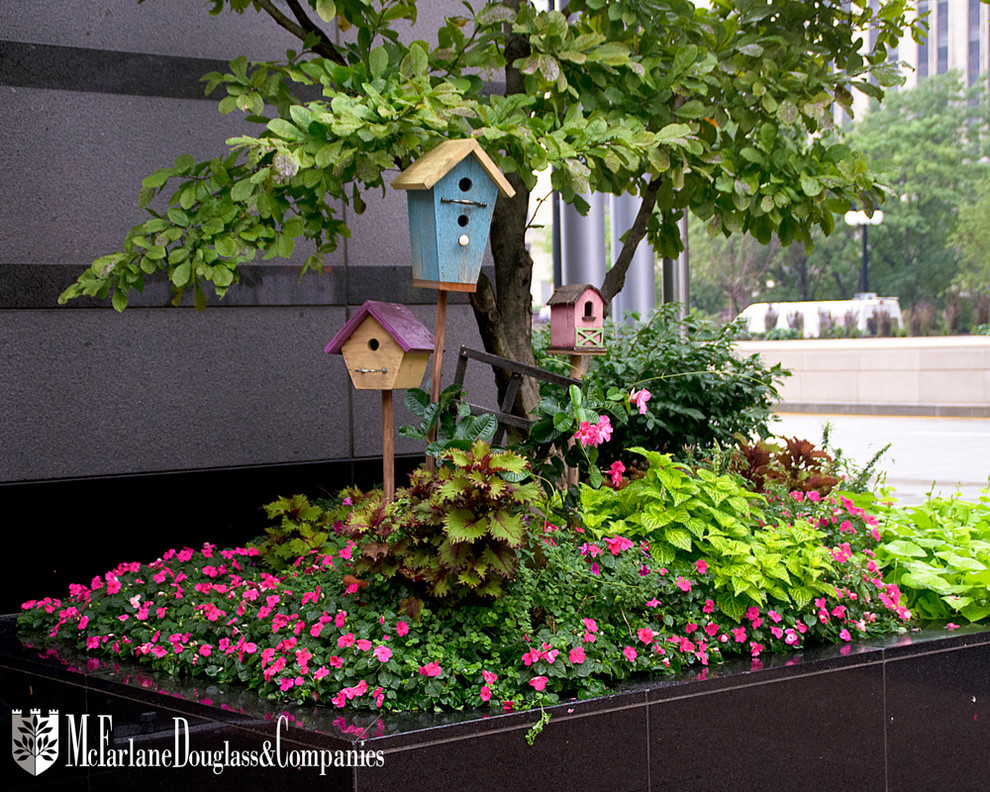 This is an example of a mid-sized traditional courtyard shaded garden for spring in Chicago with a container garden.