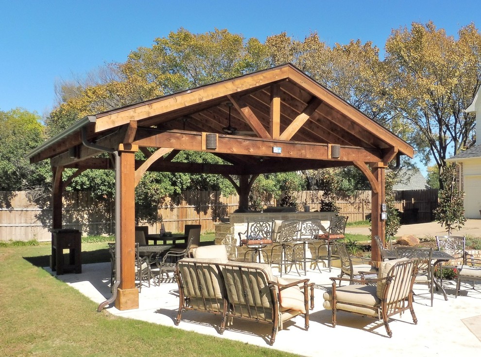 Photo of a large country backyard patio in Dallas with an outdoor kitchen and decking.