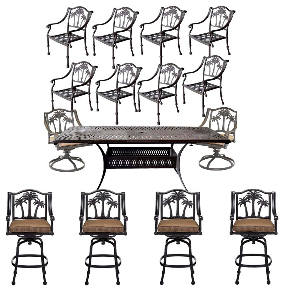 Palm Tree cast aluminum furniture 15piece outdoor dining set extendable table Modern