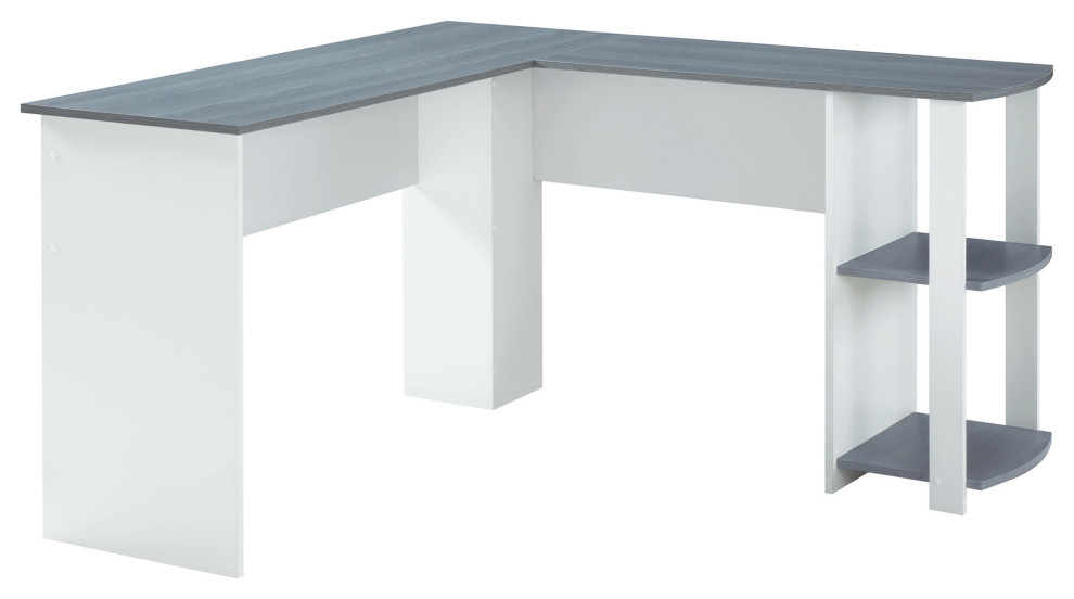 Techni Mobili Modern LShaped Grey Desk With Side Shelves RTA8413LGRY