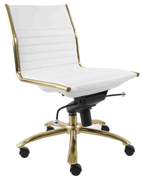 Dirk Armless Low Back Office Chair White Gold Contemporary Dirk Armless Low Back Office Chair White Gold