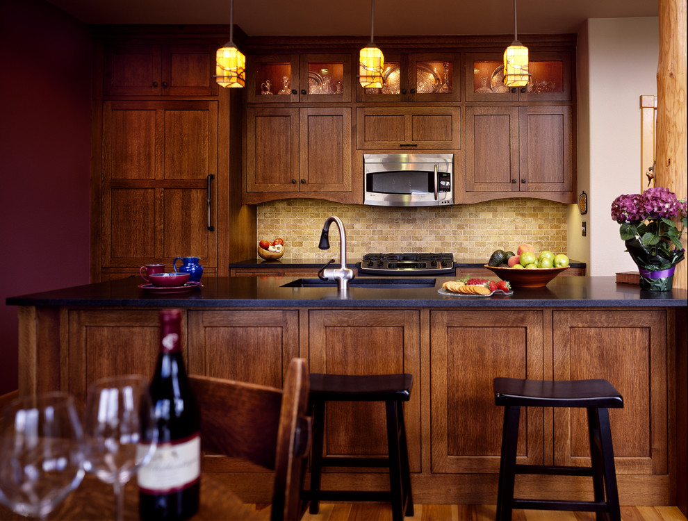 Kitchen - craftsman kitchen idea in Denver with an island