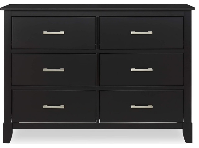 Contemporary Double Dresser, Pine Wood Frame and 6 Spacious Drawers, Black