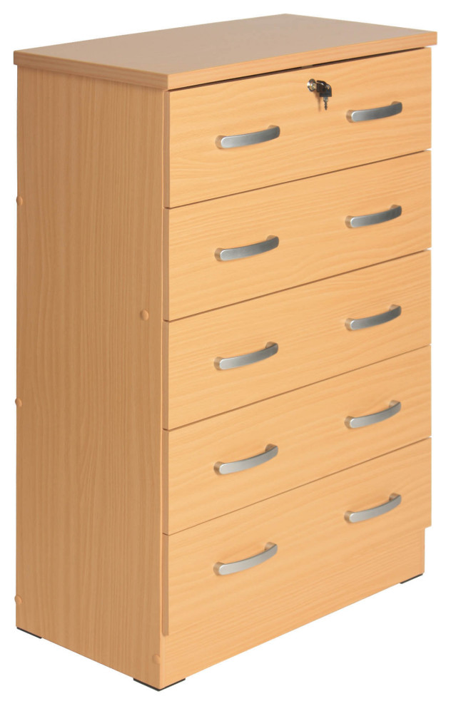 Better Home Products Cindy 5 Drawer Chest Wooden Dresser with Lock