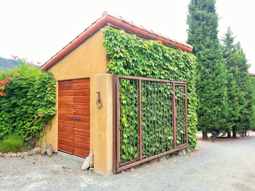 Photo of a mid-sized mediterranean detached garden shed in San Francisco.
