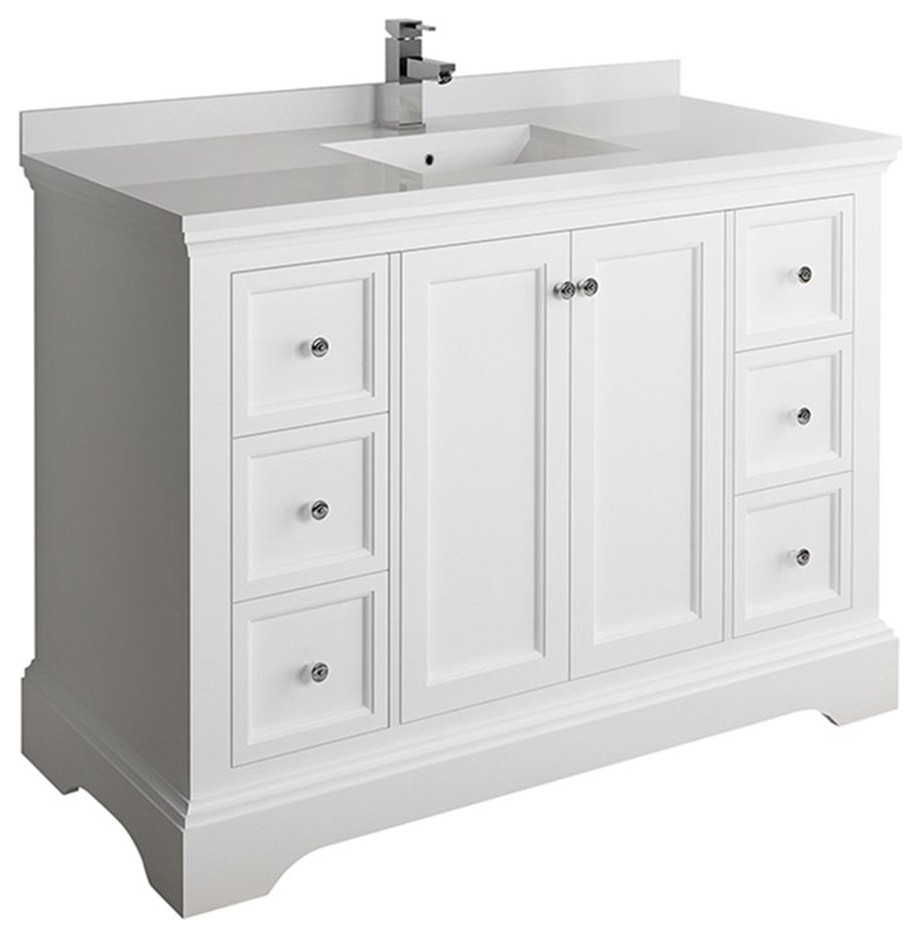 Fresca Windsor 48" Wood Bathroom Cabinet with Top/Sink in Matte White