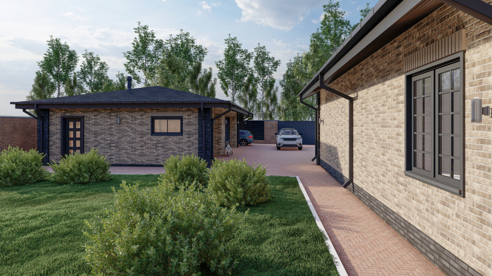 Жилой дом с мансардой, пристроенным банным комплексом и гаражным комплексом