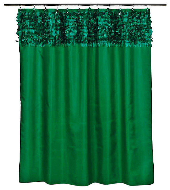 Emerald Green Grommet Fabric Leaves, Green And Beige Shower Curtains