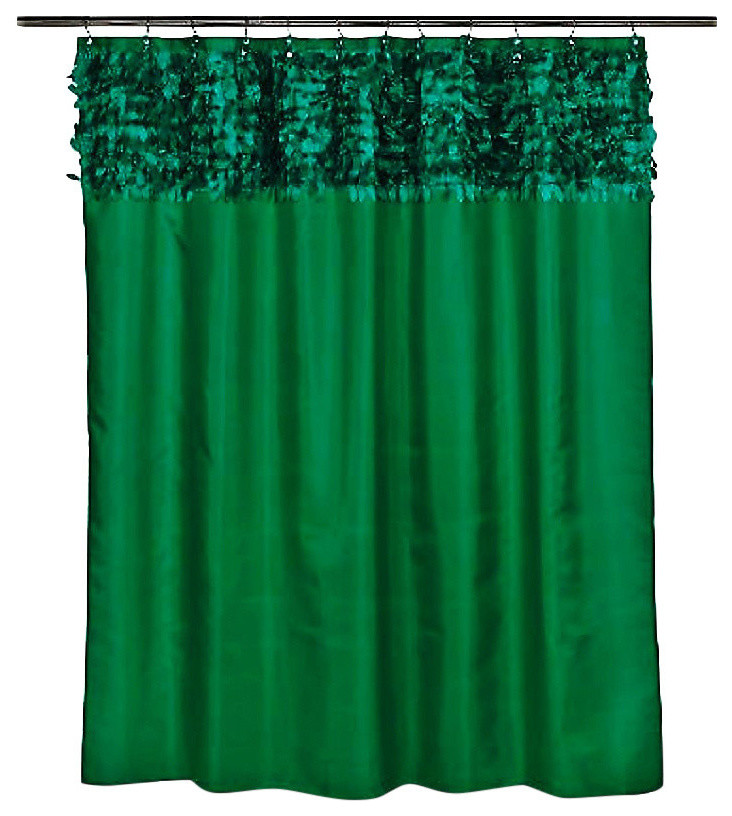 Emerald Green Grommet Fabric Leaves Shower Curtain