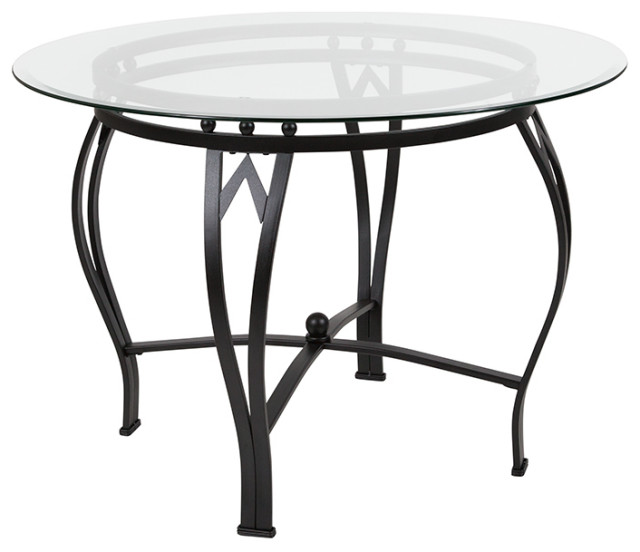 Syracuse 42'' Round Glass Dining Table with Black Metal Frame, 42"Wx42