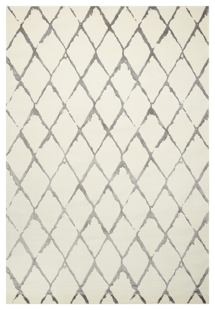 Nourison Twilight Criss-Cross Ivory and Grey Rug, 168x244 Cm