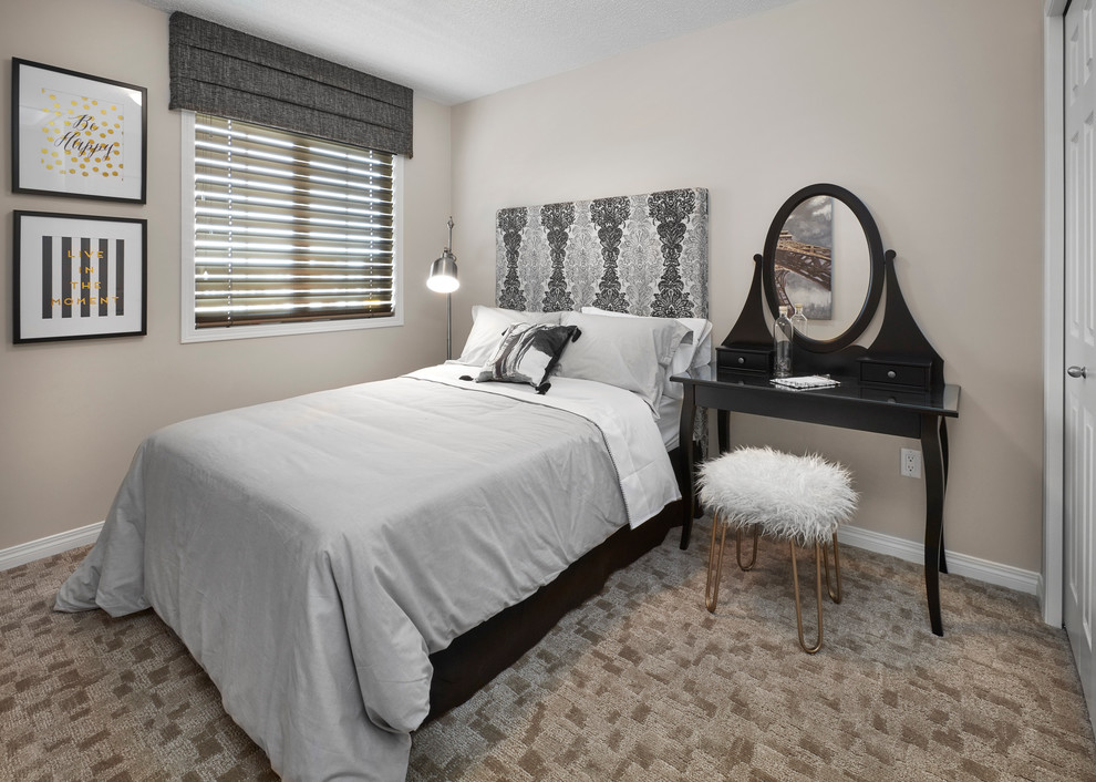 Inspiration for a large contemporary guest bedroom in Edmonton with brown walls and carpet.